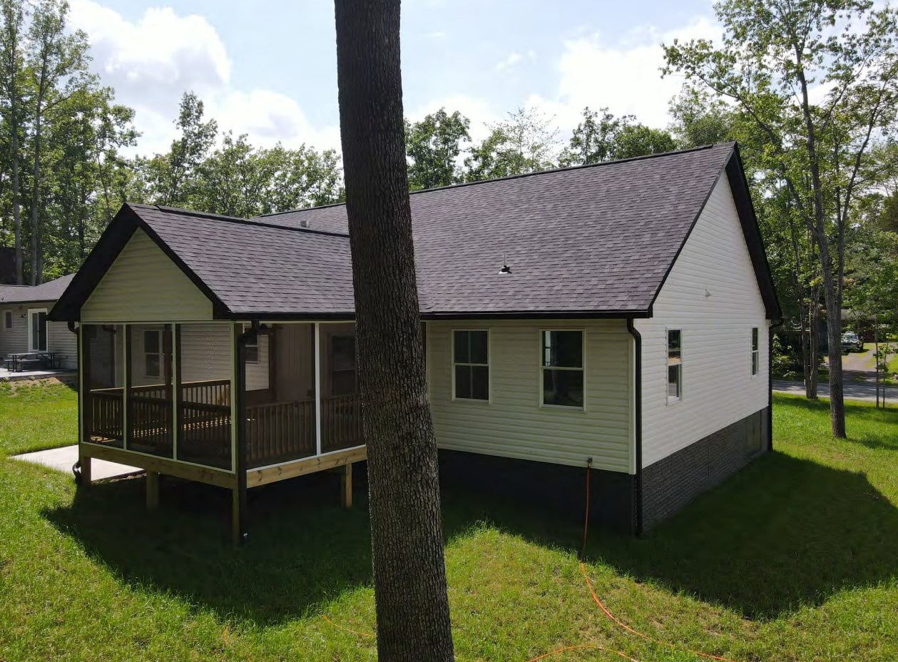Actual home rear exterior with covered porch